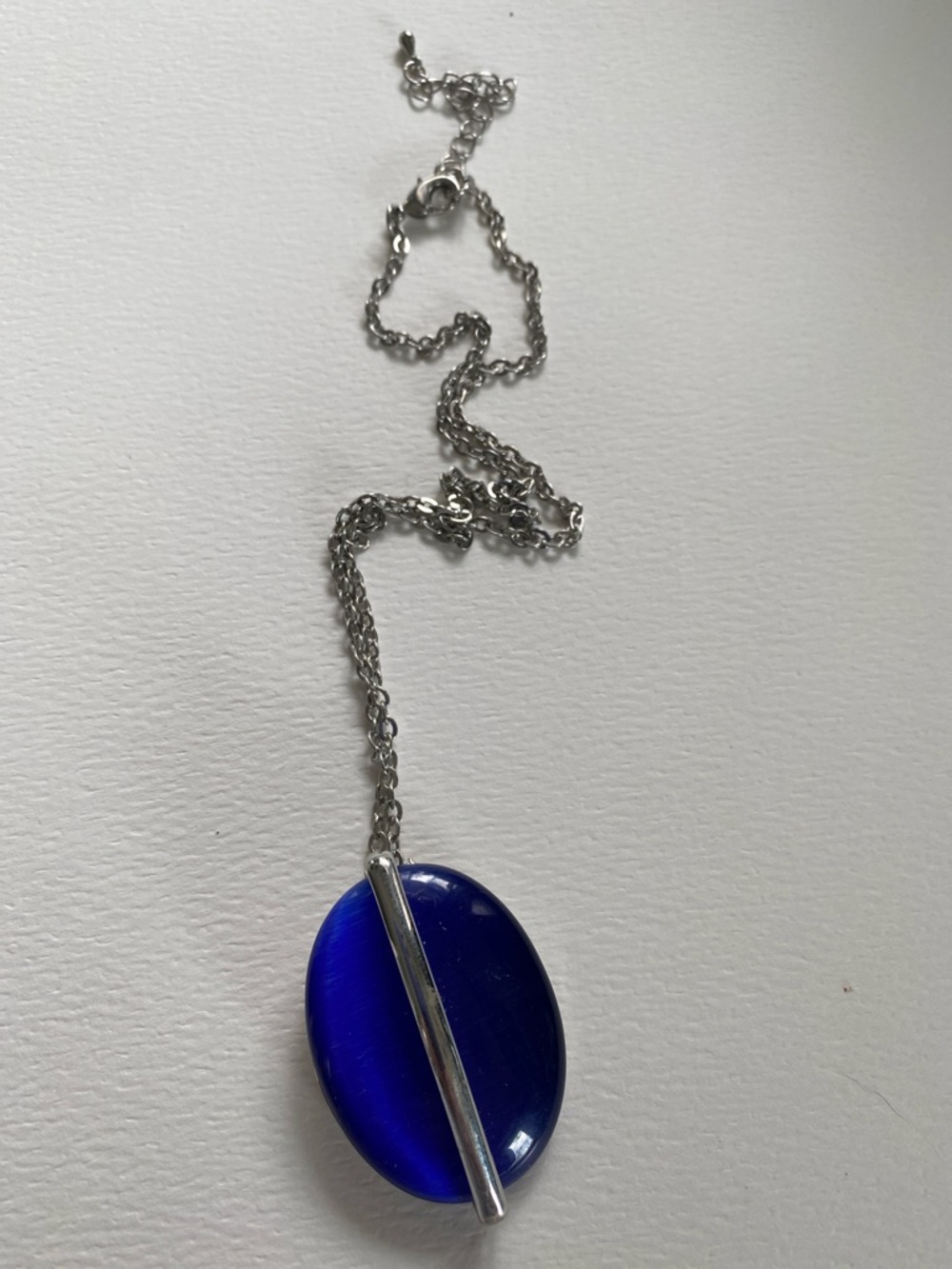 FREE with any PURCHASE Silver Chain Necklace with Deep Blue Oval Pendant